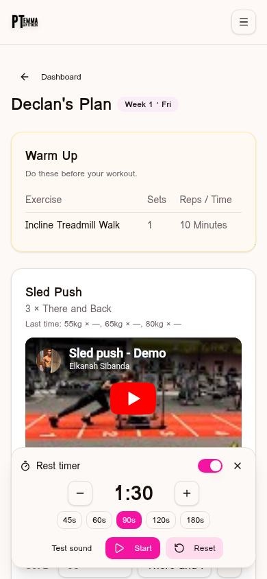Guided workouts with a built-in rest timer